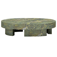 Table basse ovale en marbre vert avec supports en blocs segmentés, en pierre naturelle Verde, table centrale moderne pour salon, maison de rêve