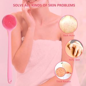 Двусторонняя массажная щетка для душа 2-в-1 с длинной ручкой, отшелушивающая, мягкая силиконовая щетка для тела и спины - Product Image 5