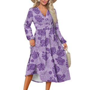 Fornitura di fabbrica Custom Aloha hawaian <span class=keywords><strong>Ulu</strong></span> tessuto Casual taglie forti da donna in vita a maniche lunghe stampa abito cravatta su richiesta - Product Image 4