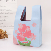 Sac fourre-tout de luxe en tricot doux résistant à l'eau à motif floral, mini sac à ouverture tendance pour femmes et jeunes filles, sac de poignet printanier