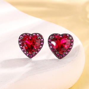 High End Eco-friendly Copper 9*9mm Red Zircon Black Gold Plated Romantic Heart Shaped Jewelry Set for Valentine's Day Gift - Product Image 5
