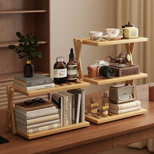 Support de rangement pour tasses de bureau, organisateur en bambou à 3 niveaux, type sur pied, pour le bureau, la cuisine, la salle de bain, le rangement des maquillages - Product Image 1