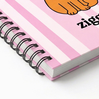 Carnet de notes scolaire pour enfants personnalisé avec nom, rose rayé, double spirale Wire-O, couverture rigide, impression UV, motif Cool Cat Club