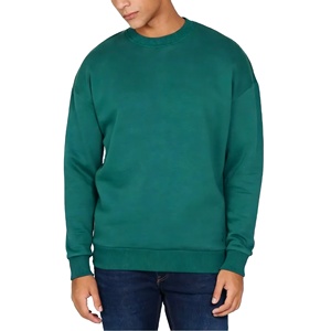 Sudadera de Hombre con Cuello Redondo y Hombros Caídos en Verde Azulado - Corte Holgado Informal Esencial con Dobladillo Acanalado - Product Image 1