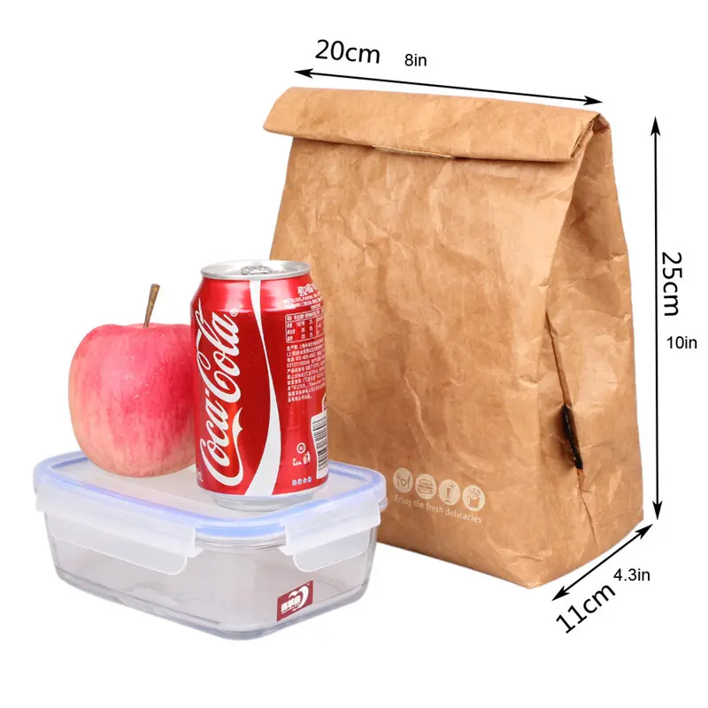 Borsa termica per pranzo borsa termica pieghevole in carta impermeabile pieghevole per Picnic logo personalizzato con velcro
