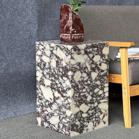 Table de Chevet en Pierre Naturelle Marbre Calacatta Viola avec Tiroir en Chêne, Design Moderne et Luxueux, Sans Assemblage, pour Salon