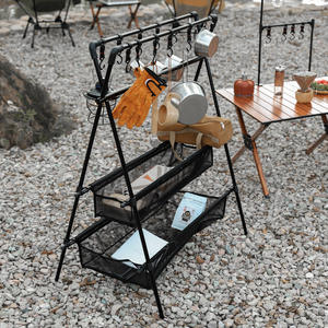 Étagère de rangement pliante en alliage d'aluminium pour l'extérieur, sac en filet double couche, type autoportant, pour le camping, les pique-niques et les activités de plein air - Product Image 1