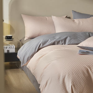 Set Copripiumino Professionale 100% Cotone Jacquard Lavabile in Lavatrice Motivo Geometrico Semplice Morbido Stile Europeo Americano per Casa e Hotel - Product Image 3