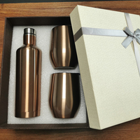 Set Botol Anggur Stainless Steel, Set Hadiah Gelas Anggur Dinding Ganda Terisolasi Vakum