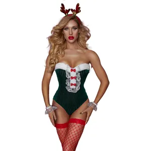 Lencería erótica de Papá Noel para mujer, ropa interior sexy de Navidad, color verde, venta directa de fábrica, venta al por mayor