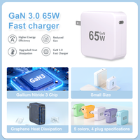 Cargador USB C GaN de 65W al por Mayor, Adaptador de Pared de Carga Rápida PD de un Solo Puerto, OEM ODM, Logotipo Personalizado Disponible