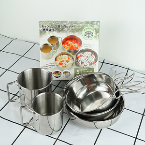 Chenfan thép không gỉ cắm trại nồi lộn xộn Bộ đồ ăn ngoài trời Bộ đồ nấu nướng đặt thép không gỉ cốc bát Bộ di động - Product Image 1