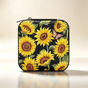 Estuche de Viaje de Terciopelo con Logotipo Personalizado, Caja de Joyería de Cuero PU con Estampado de Girasoles al por Mayor - Product Image 1