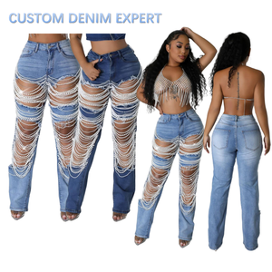 Nuovi <span class=keywords><strong>Jeans</strong></span> Strappati alla Moda <span class=keywords><strong>con</strong></span> Strass Y2K a Vita Alta Elasticizzati <span class=keywords><strong>con</strong></span> Perline per Donna - Product Image 3