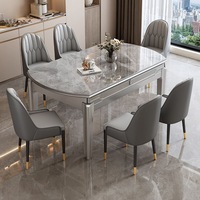 Ensemble de table et de chaises de salle à manger rondes extensibles en marbre et bois massif de luxe moderne, 4, 6 places, restaurant, designs de meubles élégants gris