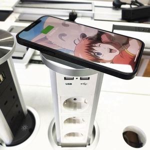 Presse d'alimentation hydraulique 3 voies française <span class=keywords><strong>E</strong></span> U Pop up prise de bureau prise de charge sans fil de cuisine motorisé<span class=keywords><strong>e</strong></span> avec 2 ports USB - Product Image 2