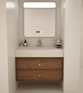 Mueble de Baño Integrado de Cerámica sin Costuras Personalizado, Combinado con un Lavabo Moderno y Simple, Estación de Lavado de Manos - Product Image 1