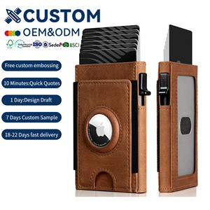 Cartera de aluminio de cuero de grano completo para negocios, tarjetero Delgado inteligente RFID Pop up ID, cartera para tarjetas de crédito con soporte para rastreador de etiquetas de aire - Product Image 1