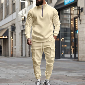 PASUXI Tuta Sportiva da Uomo in Pile Pesante Autunnale Antivento, Set 2 Pezzi con <span class=keywords><strong>Felpa</strong></span> Mezza Zip e <span class=keywords><strong>Pantaloni</strong></span> <span class=keywords><strong>Jogger</strong></span>, Completo Caldo Regolare - Product Image 6