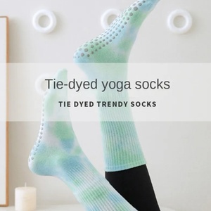 Customized Tie Dyed Silicone Non <b>Slip</b> Sports Socks for Spring and Summer Women MID Calf Yoga Socks - Product Image 1