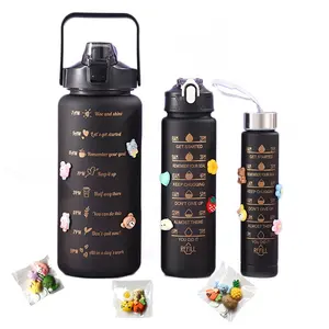 Ensemble de bouteilles de 64oz gym sport 2 litres et 900ml, pichet d'un demi-<span class=keywords><strong>gallon</strong></span> avec paille et motivation, bouteilles d'eau 3 <span class=keywords><strong>en</strong></span> 1 - Product Image 2