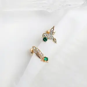 2024 dễ thương chim Bông tai đinh tán sáng bóng Kim Cương S925 Sterling Bạc AB Bông tai chim ruồi lông tai nhẫn trang sức cho phụ nữ cô gái