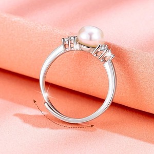 Wholesale Adjustable Imitation Pearl Ring 925 Sterling Silver Plating Fashion Couple Ring Wedding Jewelry Ring - Product Image 2