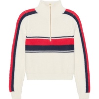 Pull-over classique en coton côtelé 100 % pour femme, col roulé zippé, manches longues rayées, style preppy, personnalisable en gros, OEM