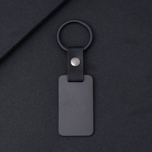 Porte-clés en métal personnalisé rectangulaire en acier inoxydable vierge pour gravure laser avec boucle en cuir et badge - Product Image 3