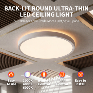 Modern Ultra-thin Round LED Ceiling Light Backlit Design 3CCT Dimmable with 2.4G <b>Remote</b> Control Flush Mount Lamp for Living Room - Product Image 2