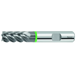 Fresa de carburo convencional/escalable DIN 6535 HB <span class=keywords><strong>H6</strong></span> OEM/ODM de alta alimentación, paso desigual, para materiales múltiples, con anillo verde TiAlN, 4mm 5F HRC65 - Product Image 1