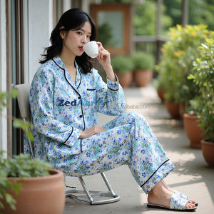 Conjunto de pijama de algodón Floral blanco transpirable para mujeres y niñas, ropa de dormir con estampados florales bonitos, el último conjunto de pijama, ropa de dormir cómoda - Product Image 1