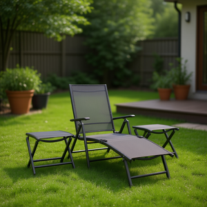 Ensemble de salon de jardin en aluminium noir avec tissu textilène, mobilier d'extérieur pliable pour patio et jardin - Product Image 2