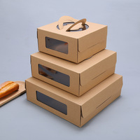 Boîte à gâteau en carton ondulé kraft brun écologique en gros avec fenêtre transparente et poignée de transport