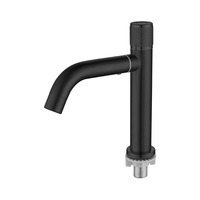 Robinet de lavabo d'hôtel en acier inoxydable SUS304, eau froide uniquement, noir mat, monotrou, pour salle de bain
