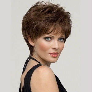 Short <b>Wavy</b> Brown Loose Curly Synthetic Hair <b>Wig</b> 300g Lightweight Natural Look Full <b>Wig</b> for Daily Party Cosplay Women <b>Wigs</b> - Product Image 1