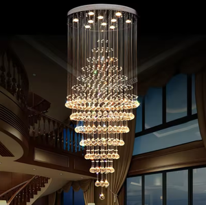 Candelabro largo moderno Duplex Villa Vestíbulo Escalera Gran bola de cristal de lujo Luz colgante - Product Image 5