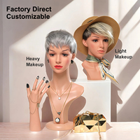 Buste de mannequin réaliste et exquis pour maquillage, en plastique, avec visage réaliste couleur chair, pour présentation de perruques, bijoux, colliers et boucles d'oreilles