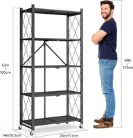 Rak Penyimpanan Lipat 5 Tingkat dengan Roda, Tanpa Perakitan, Rak Organizer Baja untuk Garasi, Dapur, Ruang Bawah Tanah, dan Pantry
