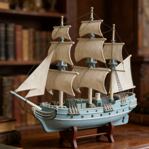 Modèle <span class=keywords><strong>de</strong></span> bateau à voile à trois mâts vintage en résine avec support pour décoration nautique et objets <span class=keywords><strong>de</strong></span> collection maritimes - Product Image 1