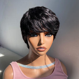 Peluca de pelo virgen brasileño Corte Pixie corto Listo para usar Estilo Afro para mujeres Negro Marrón Rojo Peluca de máquina completa Encaje transparente - Product Image 1