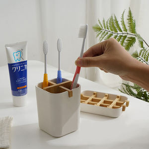 Organisateur de <span class=keywords><strong>dentifrice</strong></span> multifonctionnel à 4 compartiments, support de brosse à dents en Fiber de bambou de salle de bain écologique - Product Image 3