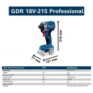 Avvitatore <span class=keywords><strong>a</strong></span> impulsi senza fili <span class=keywords><strong>Bosch</strong></span> GDR 18V-215, brushless, per impieghi gravosi, ad alta coppia, utensile elettrico professionale - Product Image 5
