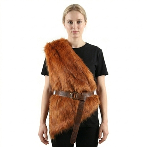 Women's Faux <b>Fur</b> Shoulder <b>Shawl</b> Long Hair Plush Wrap Winter Cape Medieval Viking Cosplay Accessory - Product Image 6
