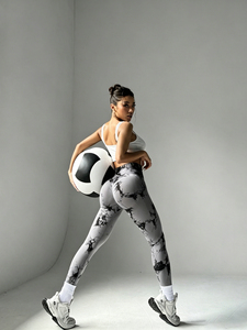 High Waist <b>Tie</b> <b>Dye</b> Yoga <b>Leggings</b> Full Length Sublimation Print Spandex Polyester Four-Way Stretch Ruched Butt Design - Product Image 3