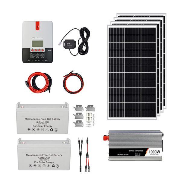 Off Grid Solar Power Kit Lead-acid 12V 100Ah 400W Mono Solar Panels 30A MPPT Solar Charge Controller 2KW Pure Sine Wave Inverter