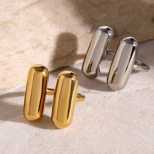 Double-Sided Capsule <b>Open</b> <b>Ring</b> Gold Plated Stainless Steel Geometric Shape Unisex Jewelry Gift - Product Image 1