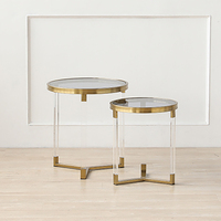 Table d'appoint moderne en verre trempé, acier inoxydable poli, pieds en acrylique transparent, table de chevet, meubles de salon, décoratifs