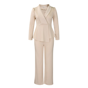 2026 Damen Frühling/Winter Neue Mode Eleganter Knopf-Rüschen-Oberteil Weite Hose Smoking-Anzug Übergröße Zweiteiliges <span class=keywords><strong>Blazer</strong></span>-Set - Product Image 6