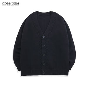 Suéter Cárdigan de Invierno para Hombre con Logotipo Personalizado OEM/ODM, Tejido Jacquard, Hombros Caídos, Cuello en V, Algodón - Product Image 1